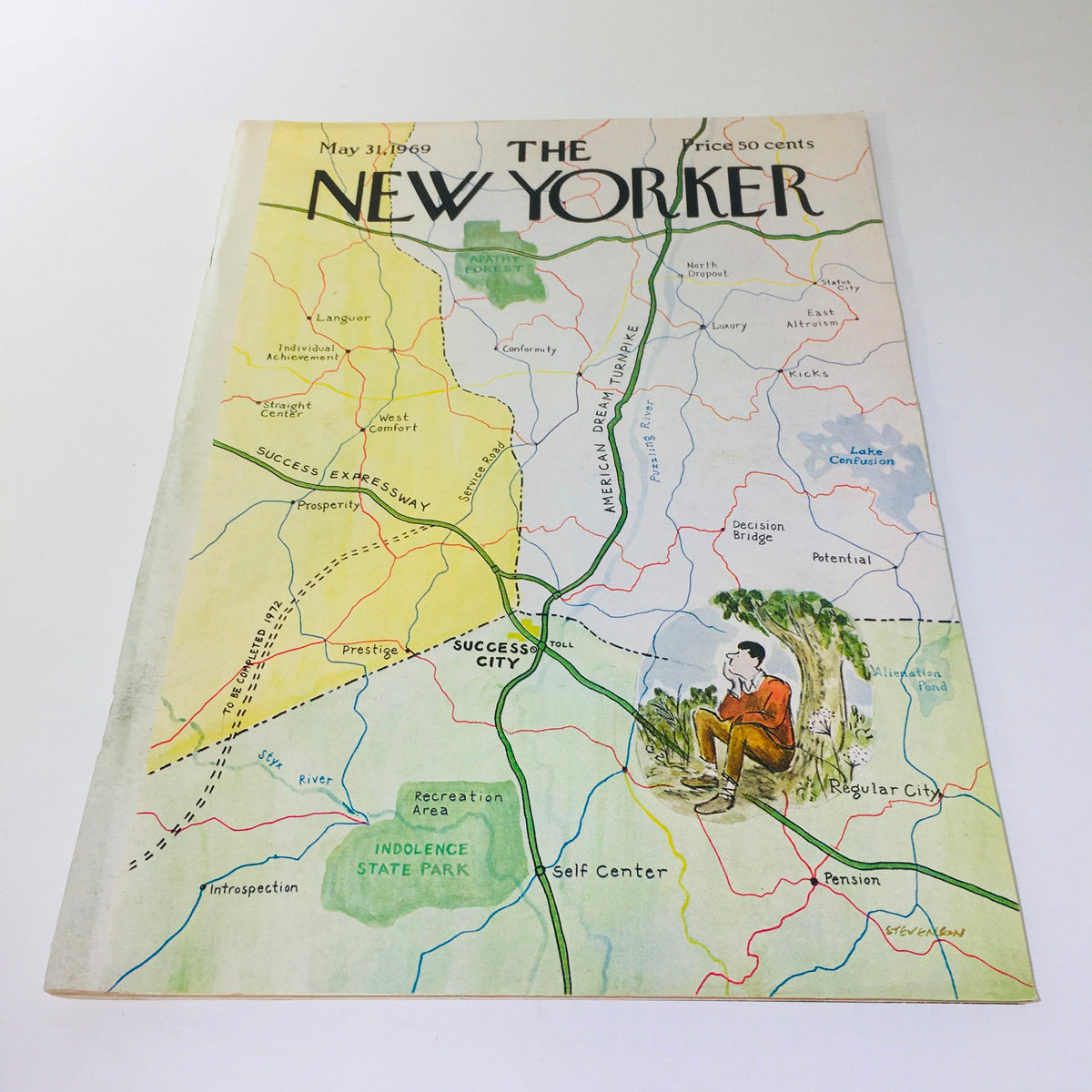 The New Yorker May 31 1969 Full Magazine Cover by James Stevenson featuring a colorful map illustration with whimsical place names, showcasing the artist's distinctive style.