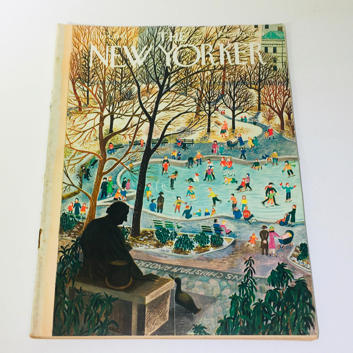 The New Yorker: Feb 4 1961 - Full Magazine with a beautiful illustrated cover by Ilonka Karasz, depicting a vibrant winter scene with people skating and enjoying the outdoors.