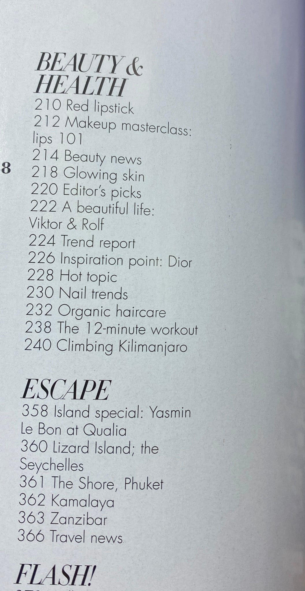 Table of contents from Harper's Bazaar Australia Magazine September 2011, showcasing beauty and health features along with travel insights.