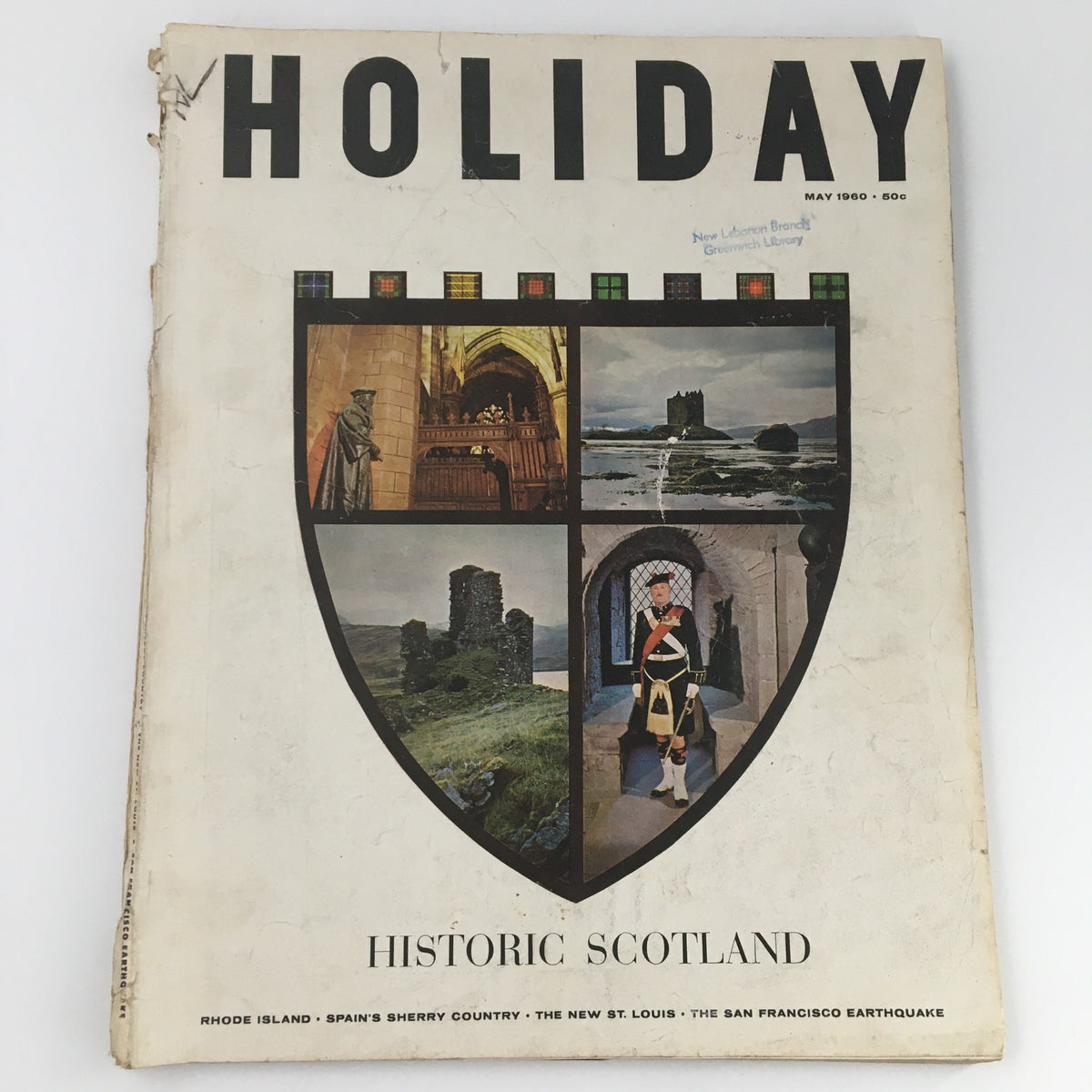 Cover of VTG Holiday Magazine May 1960 featuring Historic Scotland, showcasing landscapes and cultural heritage, with text 'HOLIDAY' prominently displayed.