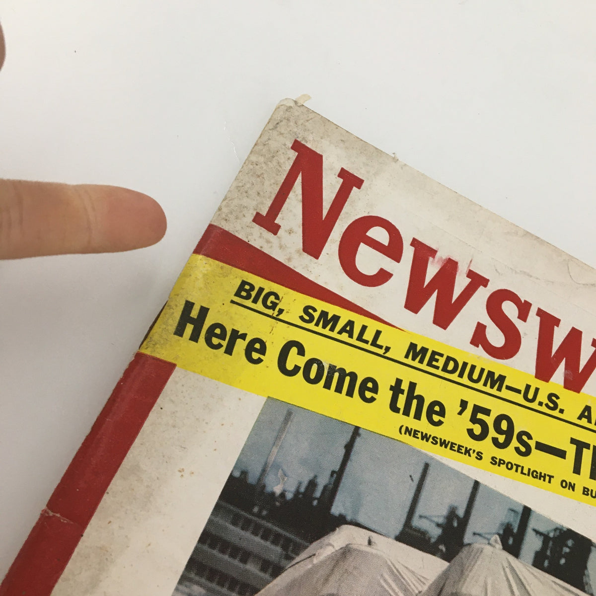 Cover of Vintage Newsweek Magazine September 8, 1958 featuring 'The Hottest Cars of 1959'. The magazine displays a weathered design with an attention-grabbing headline framed in yellow.