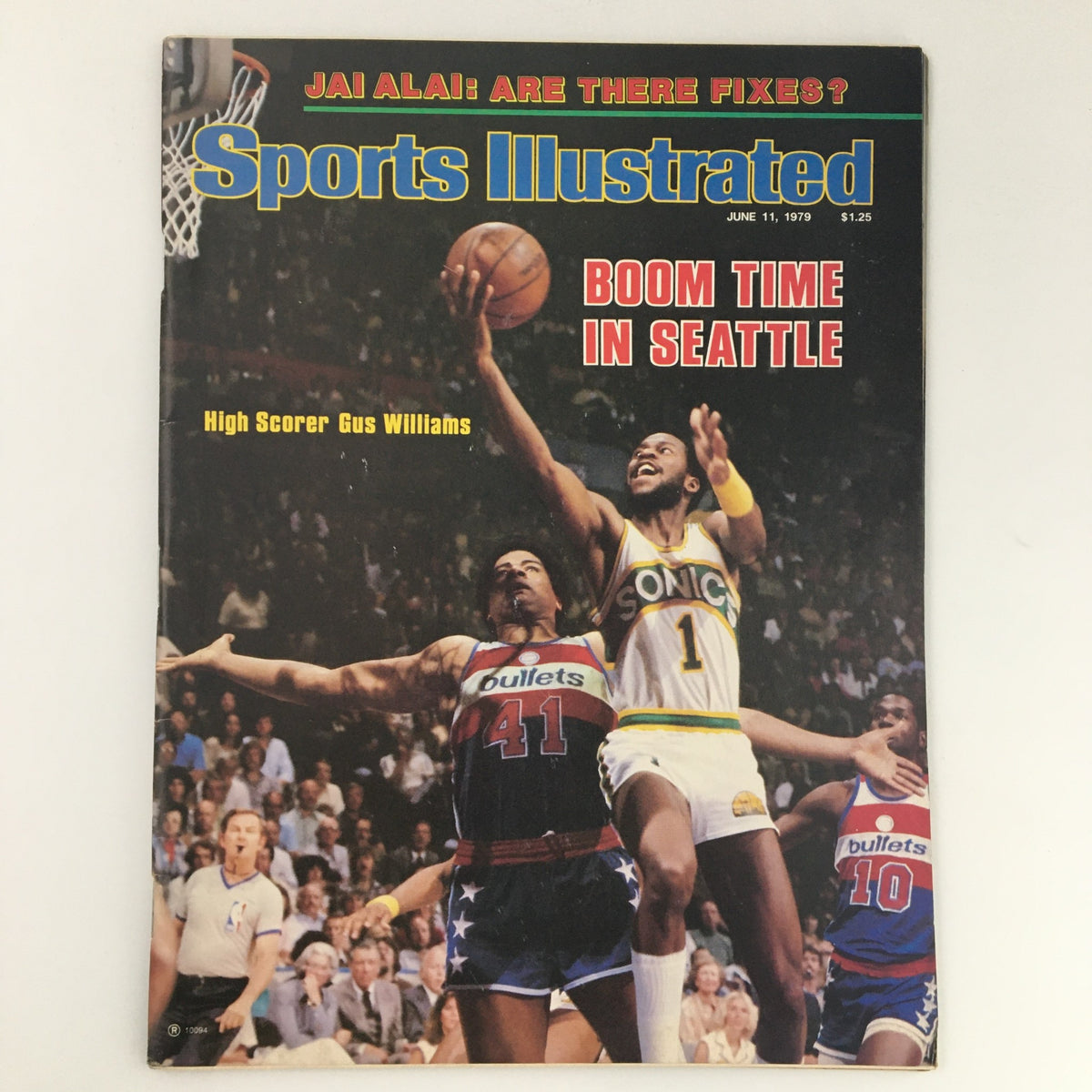 Cover of VTG Sports Illustrated Magazine June 11, 1979 featuring Seattle SuperSonics player Gus Williams with action shot during a basketball game.