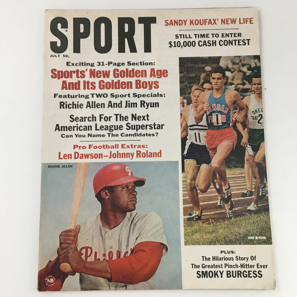 VTG Sport Magazine July 1967 featuring Phillies' Richie Allen on the cover. The magazine highlights sports' new golden age and includes features on Richie Allen and Jim Ryun, with a vibrant design reflecting 1960s sports culture.