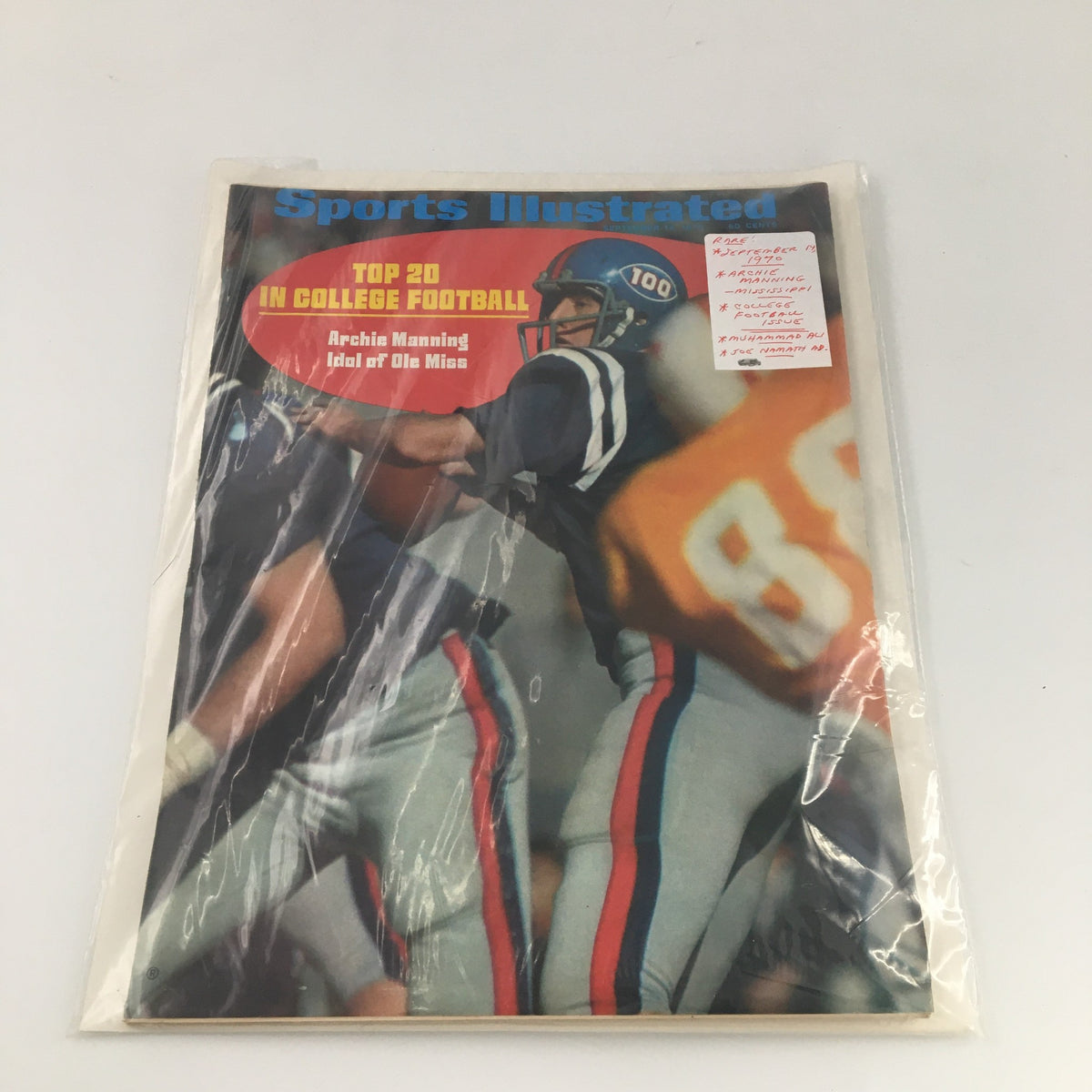 VTG Sports Illustrated Magazine September 14 1970 in protective plastic, featuring Archie Manning on the cover.