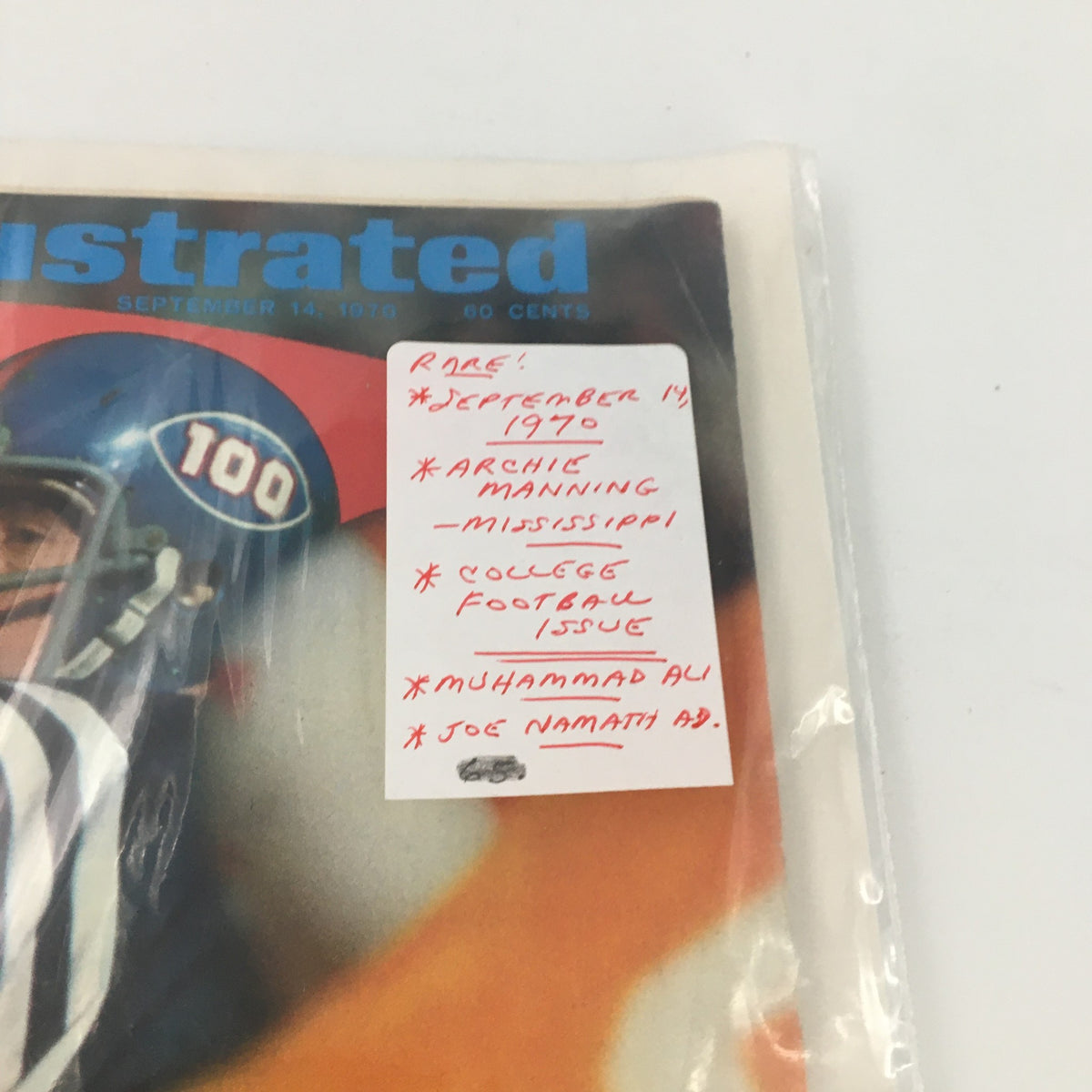 Detailed view of the VTG Sports Illustrated Magazine September 14 1970 with notes about Archie Manning and collectible details.