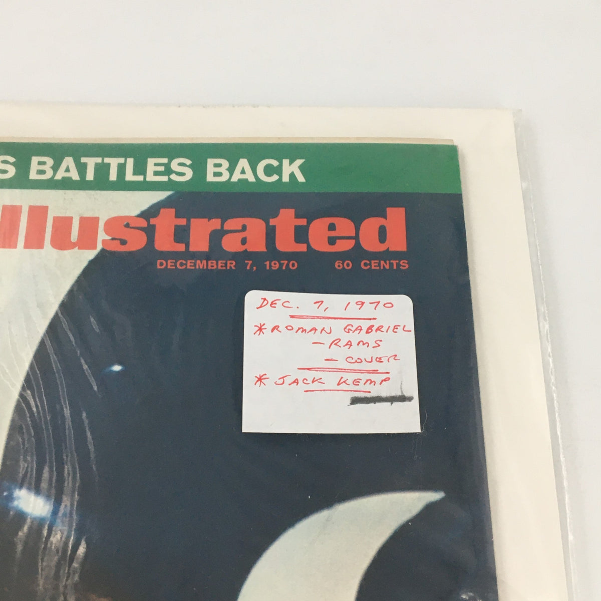 Cover of Vintage Sports Illustrated Magazine dated December 7, 1970, featuring Roman Gabriel of the Rams, displaying the magazine's title and key highlights.