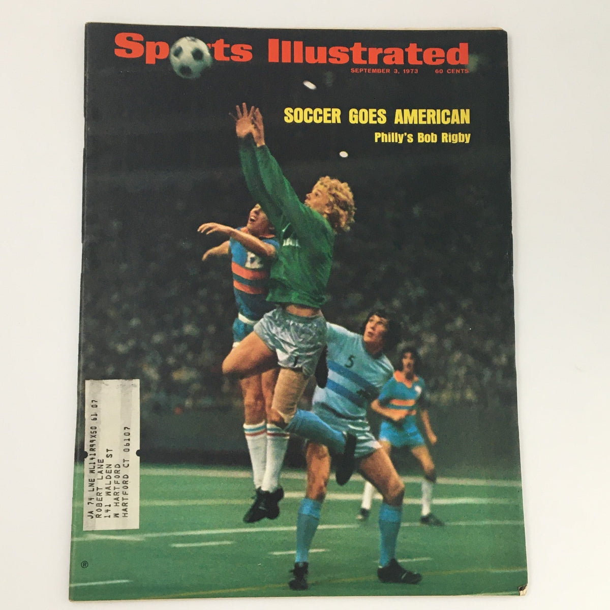 Cover of Sports Illustrated Magazine September 3, 1973 featuring soccer player Bob Rigby in action, with the headline Soccer Goes American.