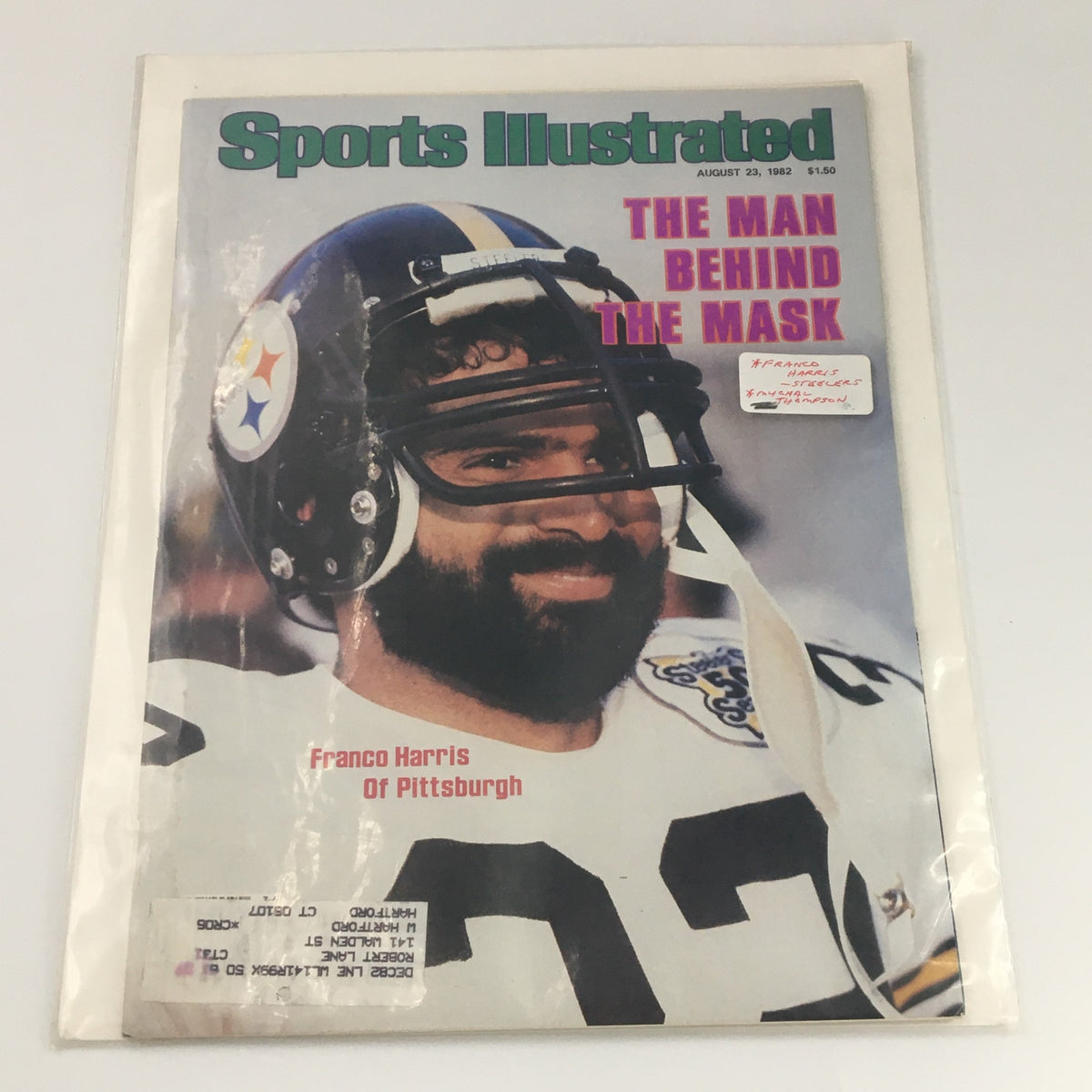 Vintage Sports Illustrated Magazine August 23, 1982 featuring Franco Harris of Pittsburgh on the cover, highlighting the iconic football player's contributions and the NFL atmosphere of the early 1980s.
