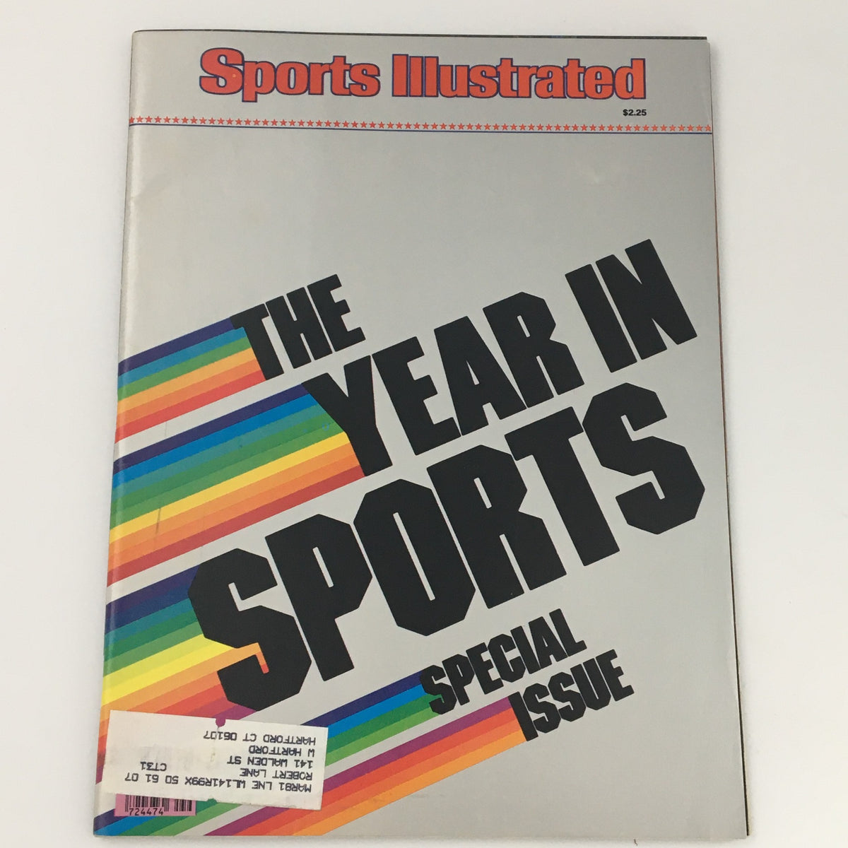 Cover of VTG Sports Illustrated Magazine February 12, 1981 featuring bold lettering 'The Year in Sports' with rainbow stripes, marking a special issue.