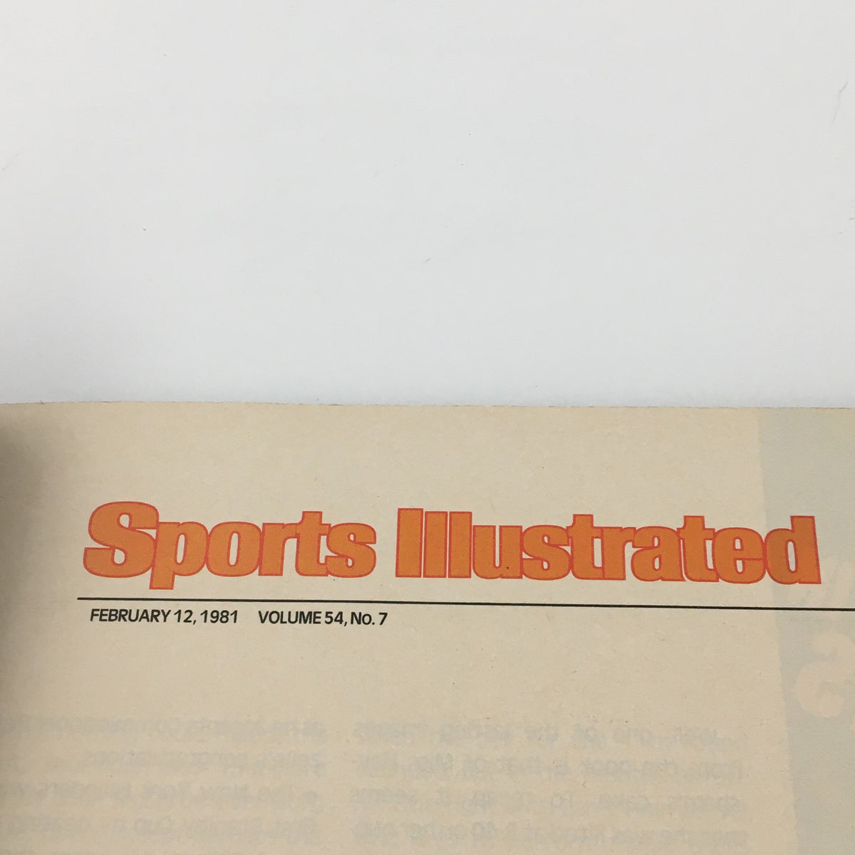 Top section of the VTG Sports Illustrated Magazine February 12, 1981 displaying the publication title and issue details.