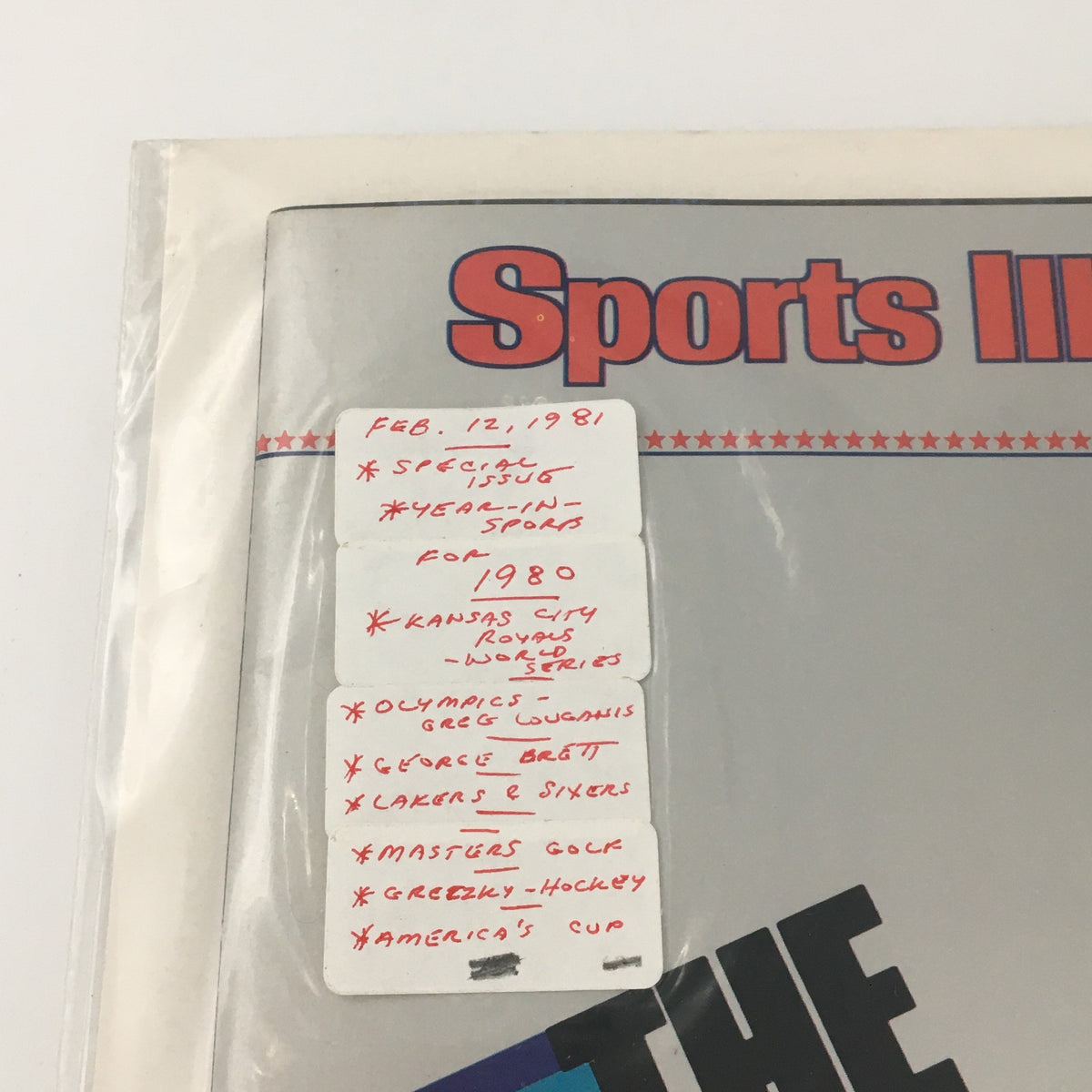 Detailed view of Sports Illustrated Magazine February 12, 1981, highlighting the special issue content notes including 'Year in Sports for 1980'.