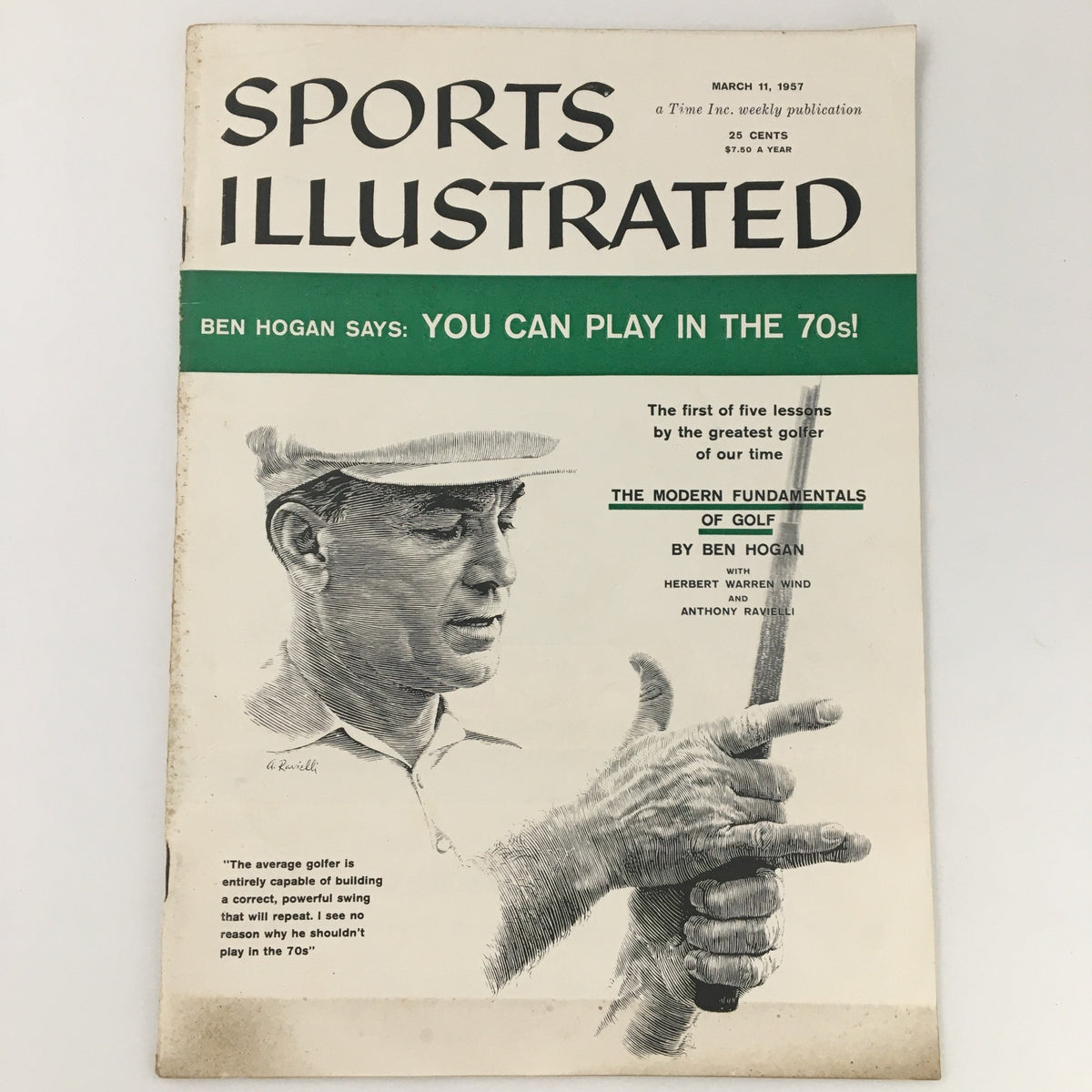 VTG Sports Illustrated Magazine March 11, 1957 featuring Ben Hogan on the cover, showcasing the legendary golfer with the tagline 'You Can Play in the 70s!' in an iconic mid-century design.