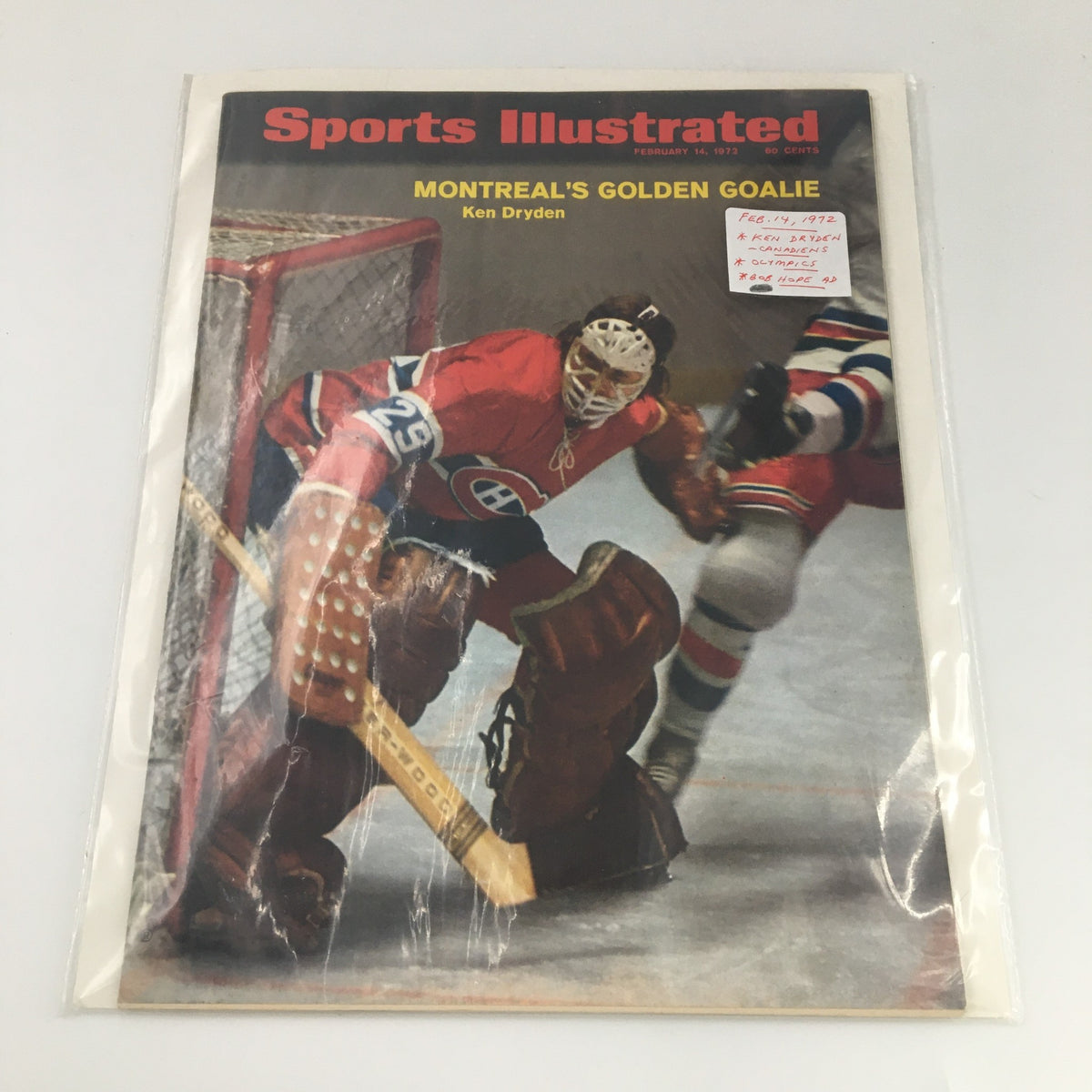 VTG Sports Illustrated Magazine February 14 1972 Ken Dryden Canadiens newsstand edition showcasing Ken Dryden as the Montreal Canadiens goalie, in excellent condition with protective covering.