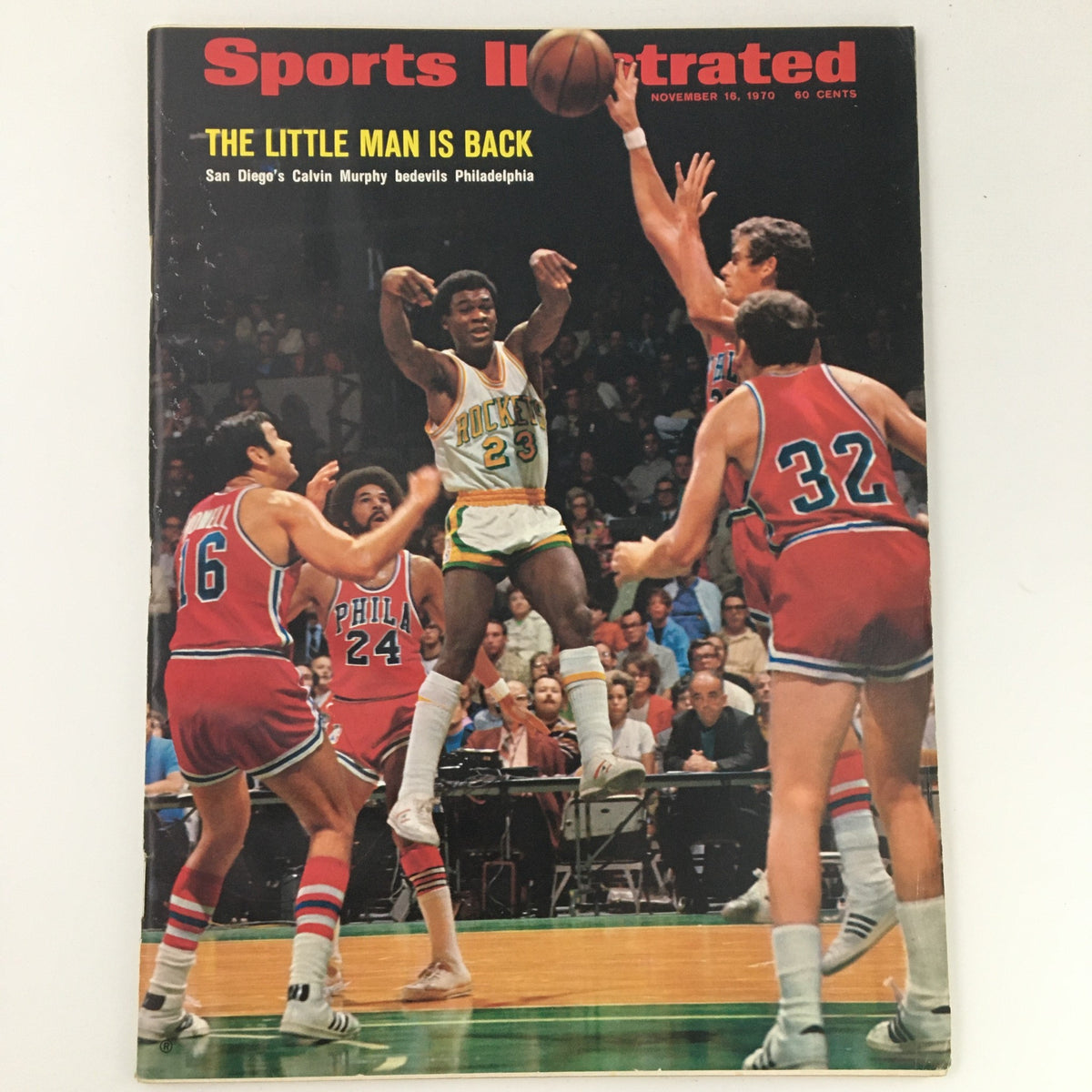 Vintage Sports Illustrated Magazine cover from November 16, 1970 featuring Calvin Murphy, showcasing a basketball game scene with players in action, titled 'THE LITTLE MAN IS BACK'.