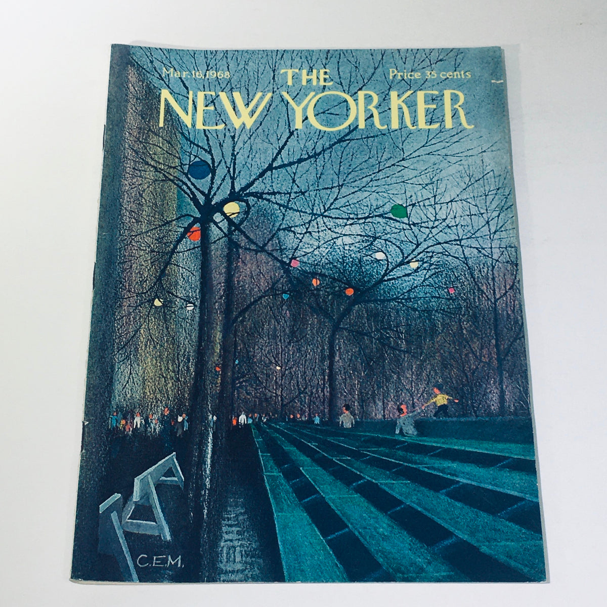Cover of The New Yorker magazine dated March 16, 1968 featuring cover art by Charles E. Martin, showcasing a nighttime scene with trees and colorful lanterns.