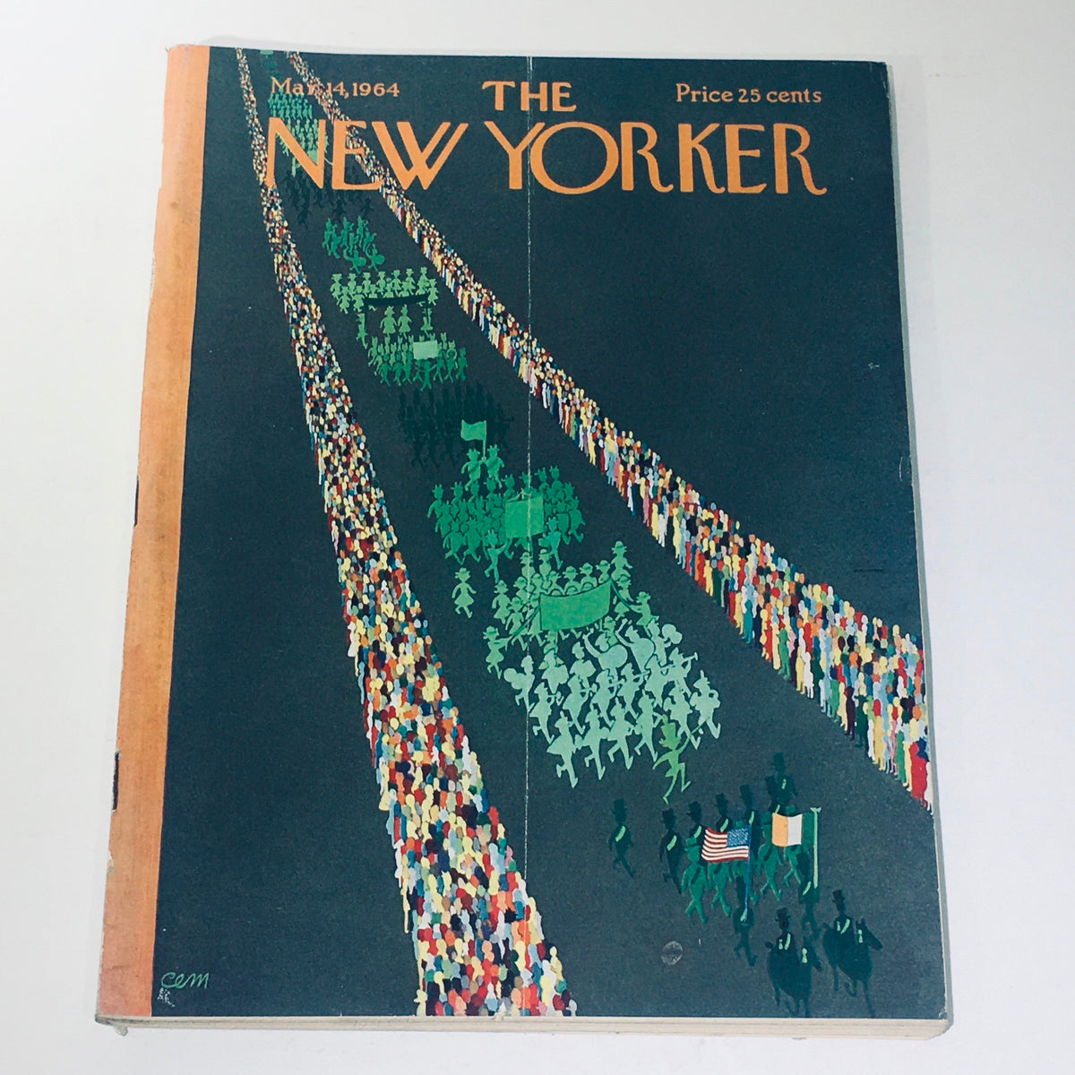 The New Yorker Magazine May 14 1964 cover featuring a colorful illustration of a St. Patrick's Day Parade by Charles E. Martin, showcasing vibrant crowds and festive atmosphere.