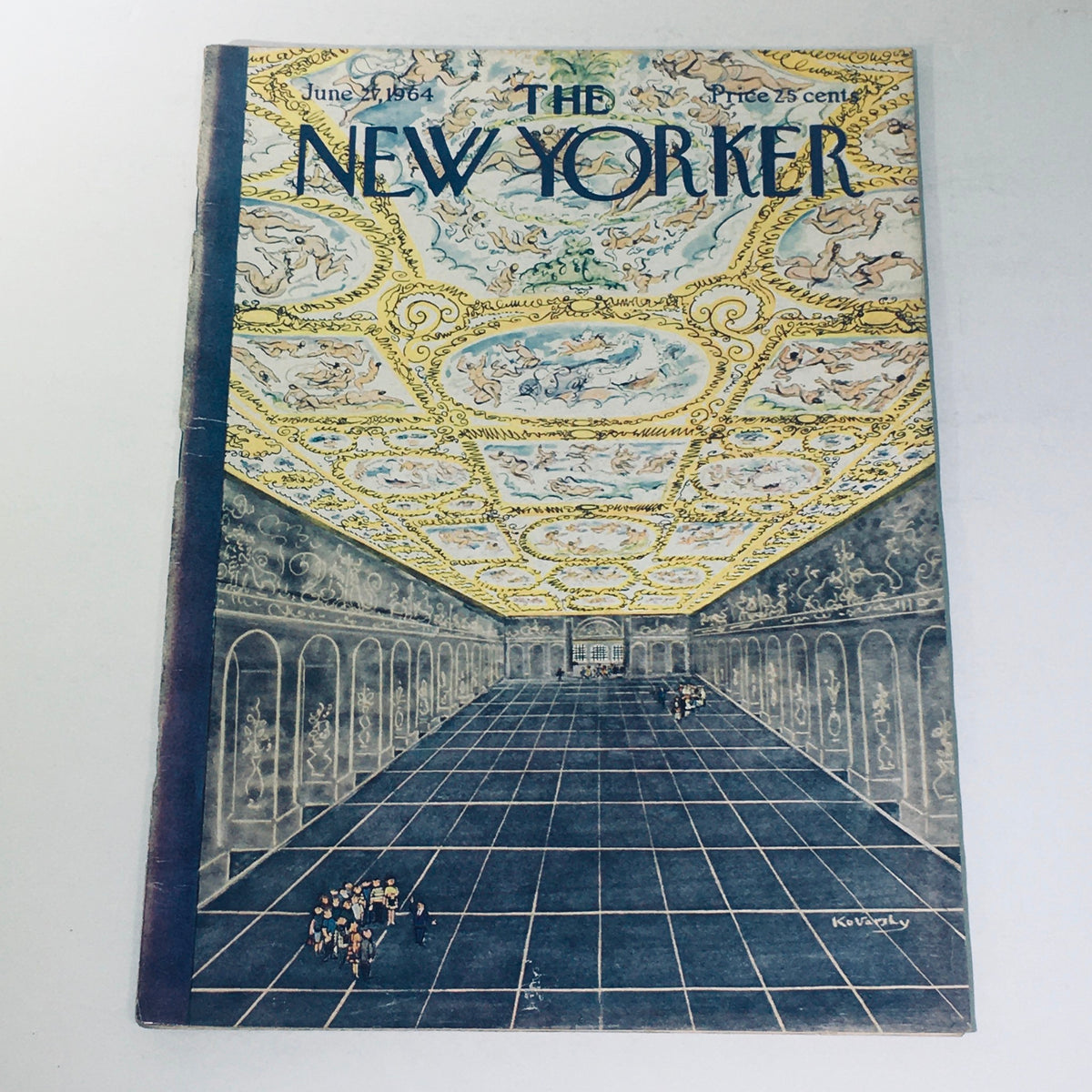Cover of The New Yorker magazine dated June 27, 1964, featuring a vibrant illustration titled 'A Tour In Museum' by artist Anatol Kovarsky, showcasing a museum interior with intricate ceiling designs and visitors exploring the space.