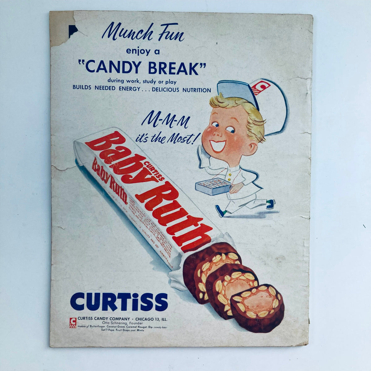 Back cover of VTG TV Star Parade Magazine November 1956 featuring a vintage advertisement for Baby Ruth candy bars with a cheerful child mascot.