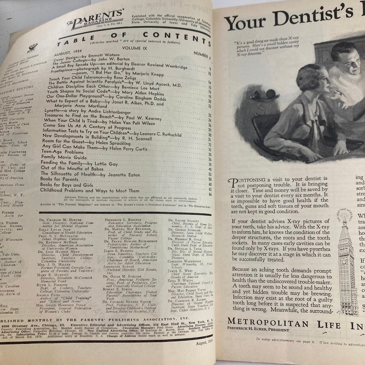 Vintage The Parents' Magazine August 1934 When Your Child Is Tired No Label
