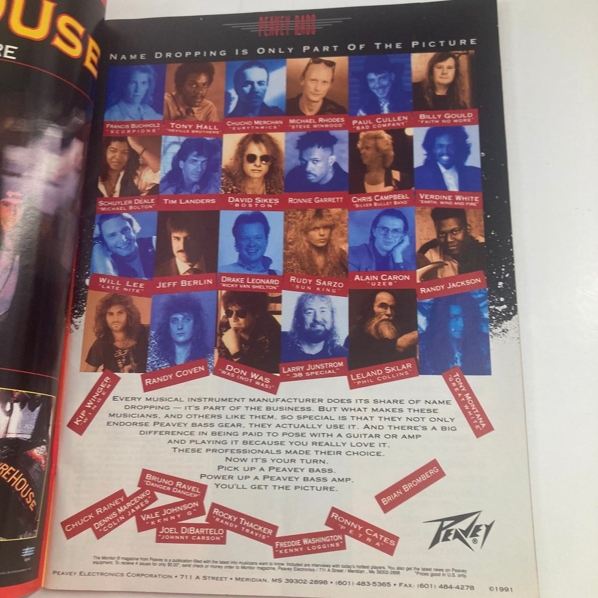 Inside page of Hit Parader Magazine September 1992 highlighting various musicians and brands, with a collage of prominent figures in rock music, emphasizing the magazine's connection to the music industry.
