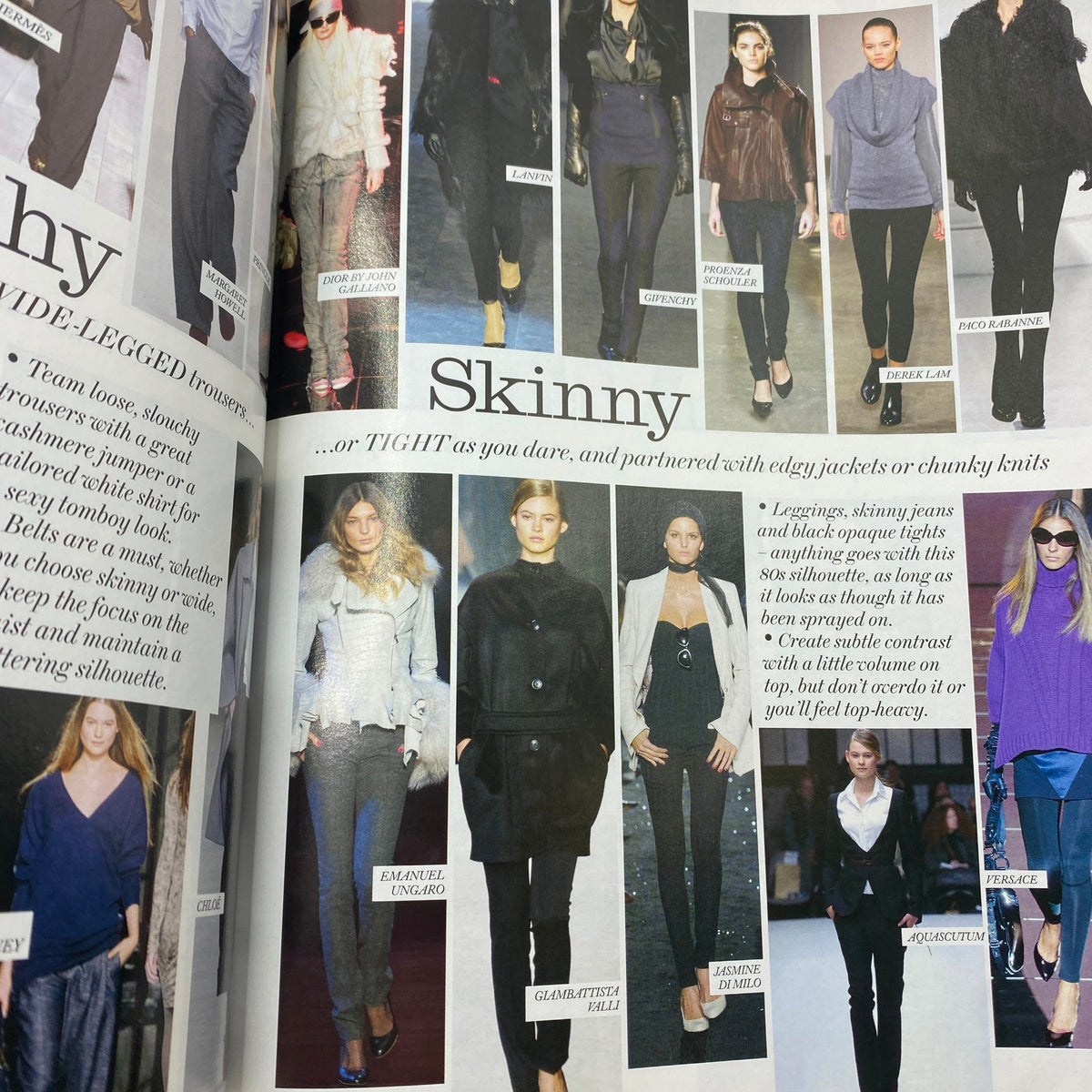 Fashion editorial page from Harper's Bazaar British Edition Magazine August 2006 showcasing skinny styles and fashion advice for modern looks.