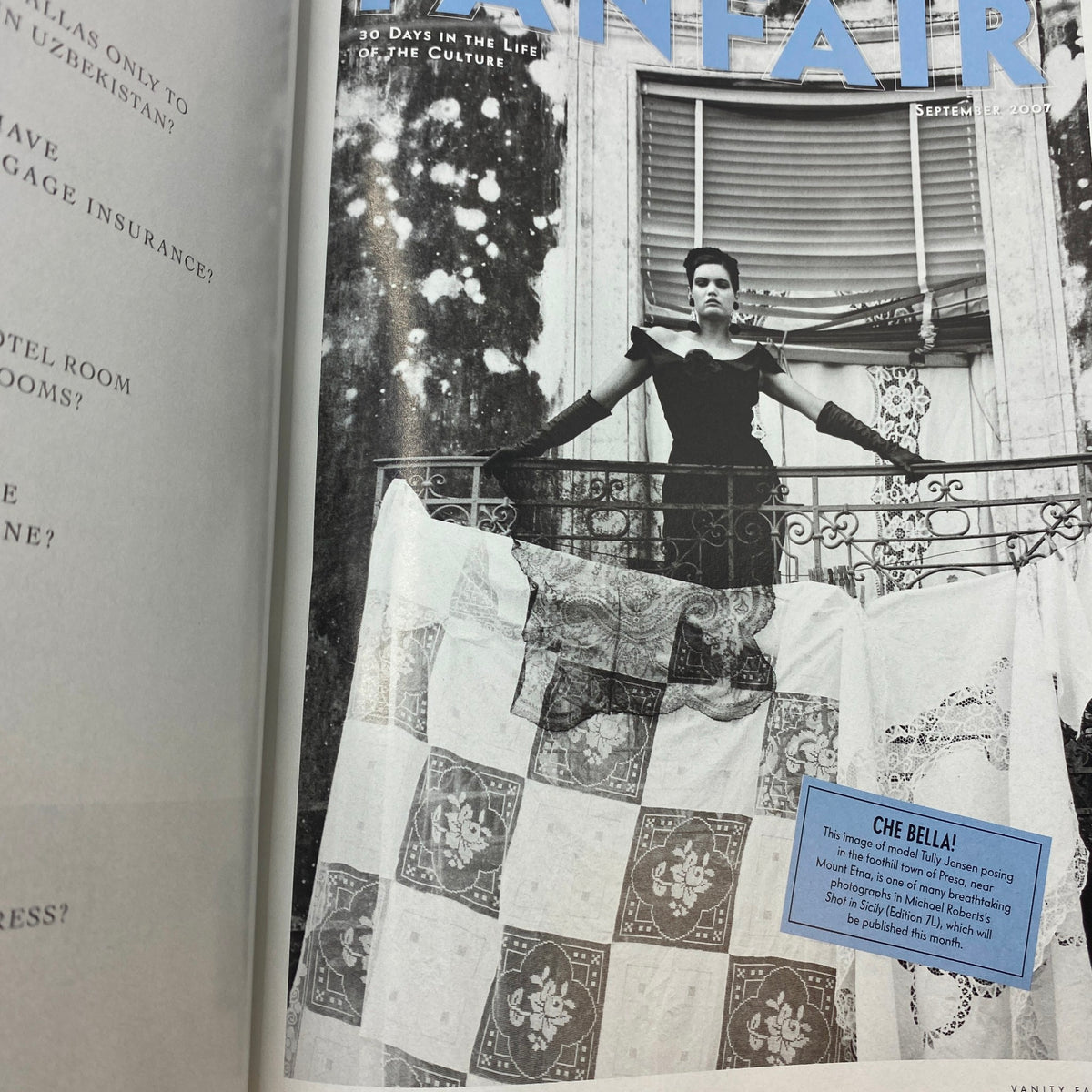 Inside page of Vanity Fair Magazine September 2007 featuring an elegant photo shoot with high fashion aesthetics and editorial insights.