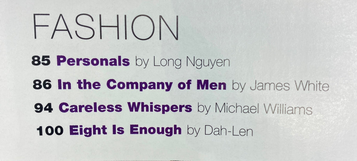 Contents page of Detour Magazine August 1998 showcasing fashion articles and features, reflecting the iconic trends of the late 90s.