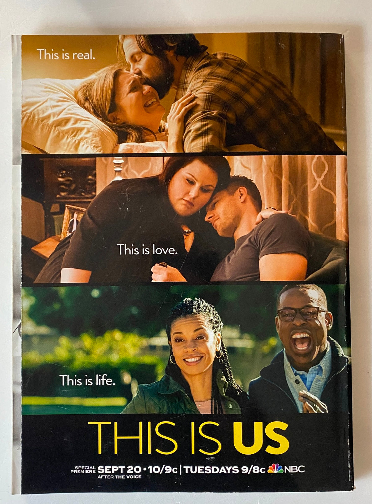 Promotional page from Vanity Fair October 2016 for the TV series 'This Is Us', featuring key scenes and characters, emphasizing themes of love and life.