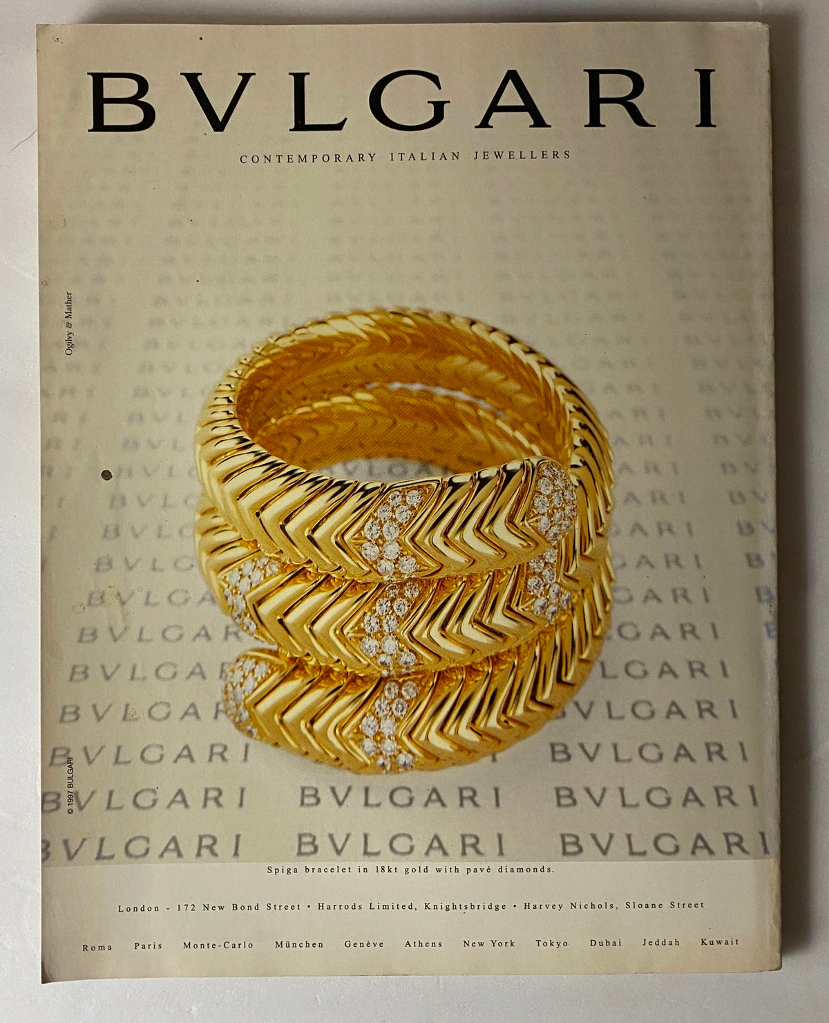 Tatler Magazine Jade Jagger Cover featuring a sophisticated BVLGARI jewelry advertisement, displaying a luxurious gold and diamond ring.