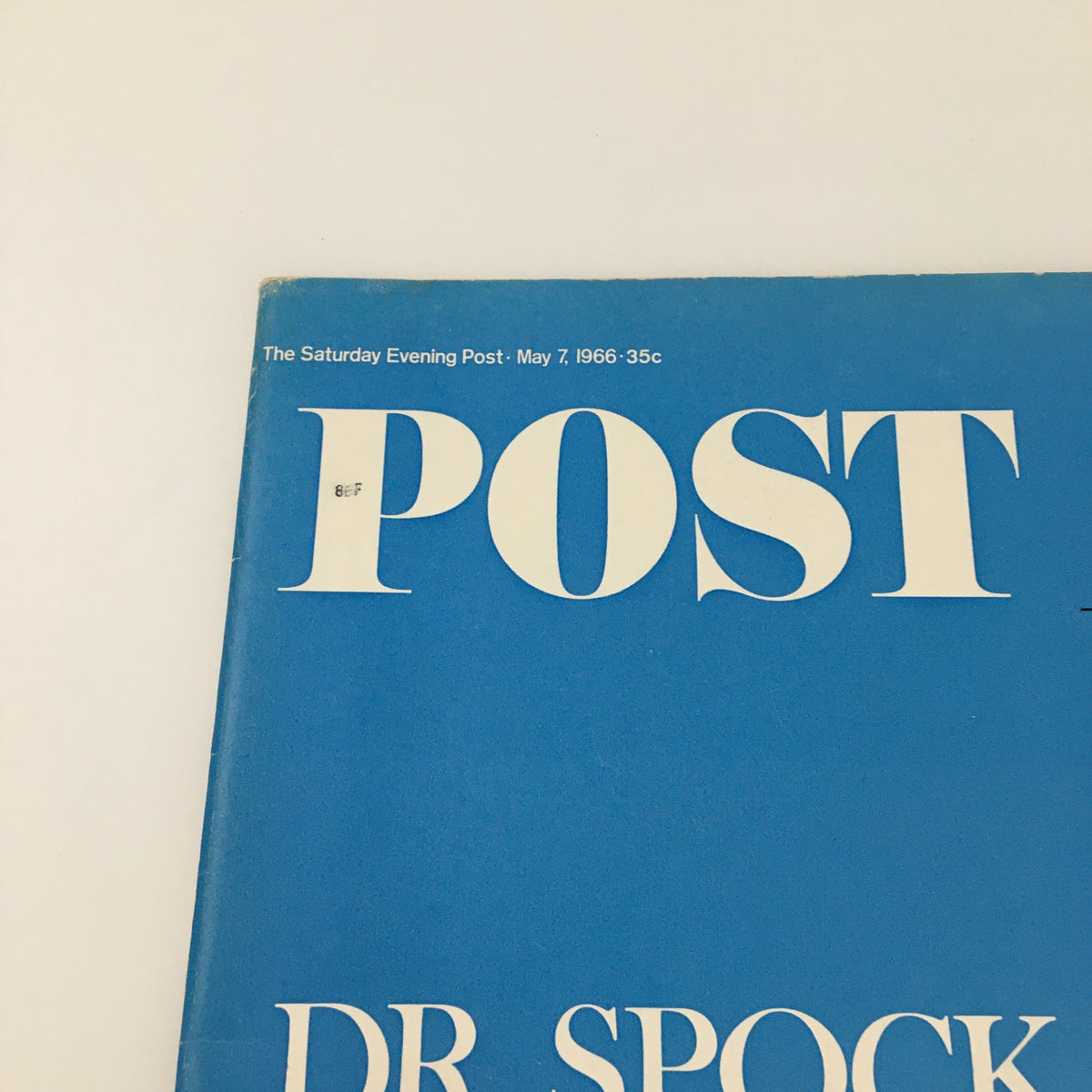 Close-up view of the title 'The Saturday Evening Post' from the May 7, 1966 issue, highlighting Dr. Spock's feature article on parenting.