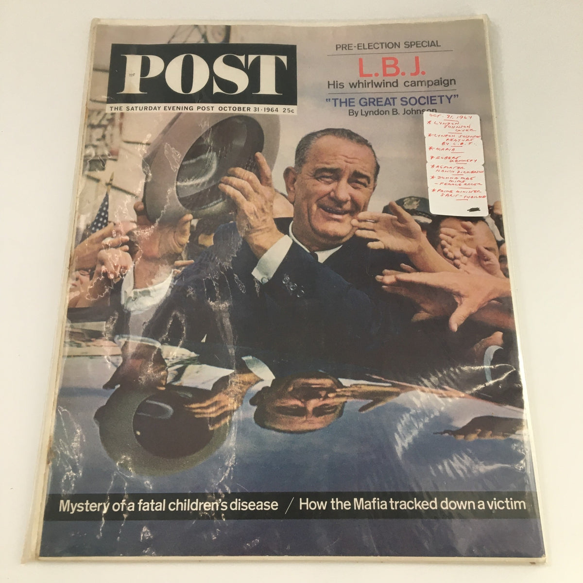 The Saturday Evening Post October 31, 1964 cover featuring Lyndon B. Johnson, showcasing the pre-election excitement and vibrant imagery of his campaign.