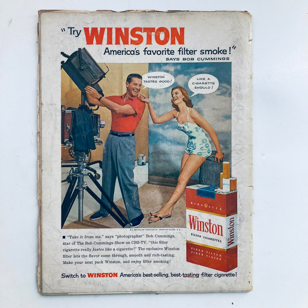 Cover of VTG Playboy Magazine February 1957 showcasing a vintage advertisement for Winston cigarettes, reflecting the era's advertising style.