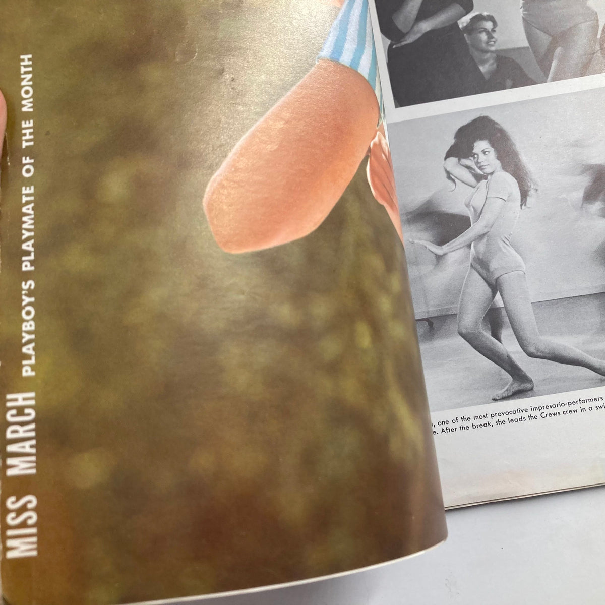 Interior page of Vintage Playboy Magazine March 1961 highlighting Playmate of the Month with an image of a model, depicting the magazine's engaging content.