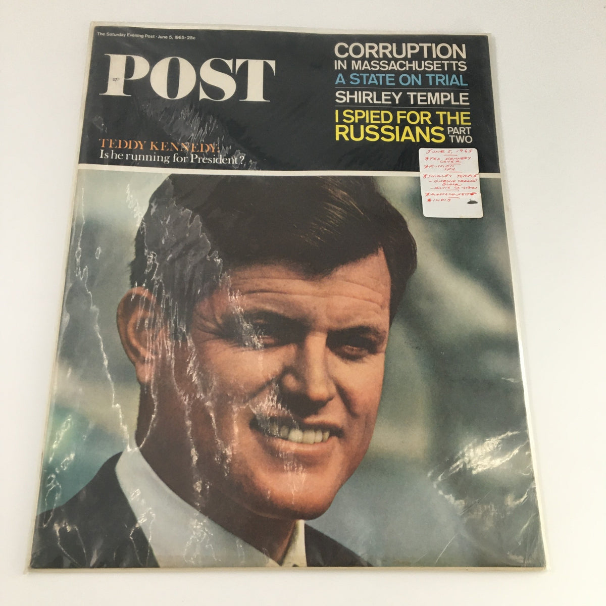 The Saturday Evening Post June 5, 1965 with a notable cover featuring Teddy Kennedy. The magazine highlights articles on various topics from the era.