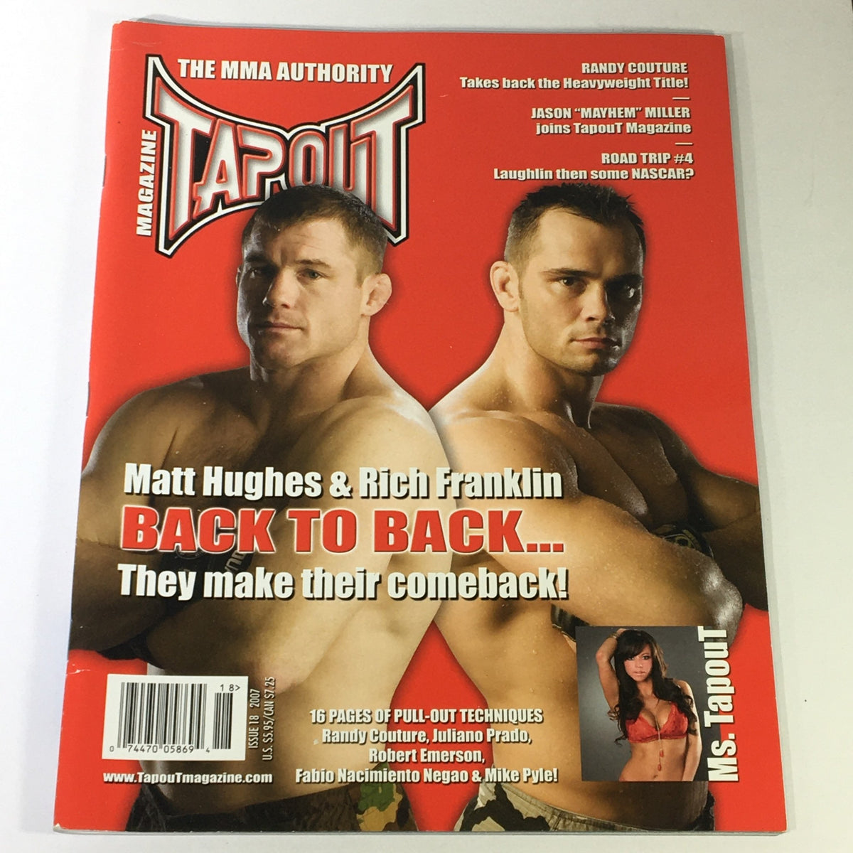 Cover of Tapout MMA Magazine #18 2007, featuring Matt Hughes and Rich Franklin, highlighting their comeback in mixed martial arts with dynamic visuals and engaging content.