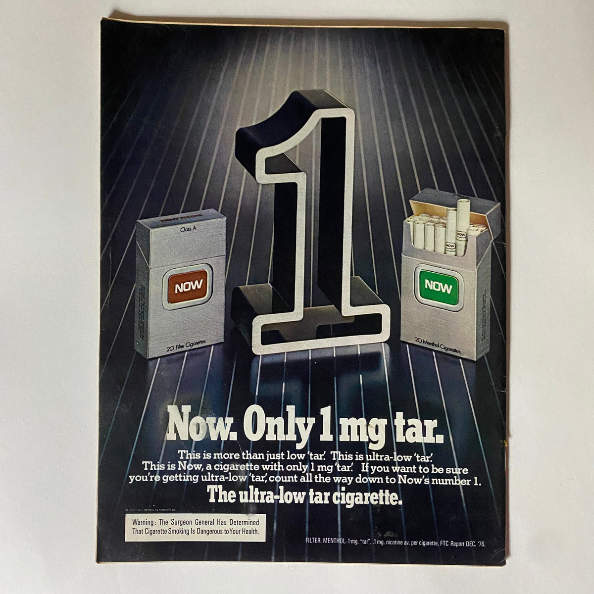 Back cover of the VTG Time Magazine from July 18, 1977, advertising Now brand cigarettes with the slogan 'Now. Only 1 mg tar.'