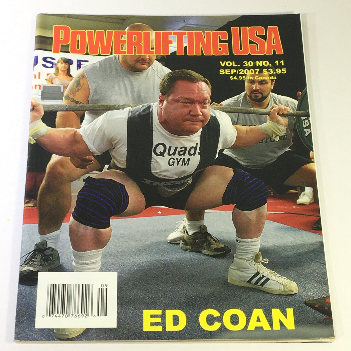 Cover of Powerlifting USA September 2007 Vol 30 #11 featuring Ed Coan at the USPF Nationals, showcasing a powerlifting competition scene with Ed Coan in action, highlighting his strength and dedication.