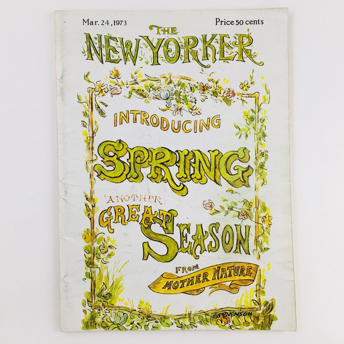 Cover of The New Yorker Magazine March 24 1973, featuring an illustration introducing Spring, designed by James Stevenson.
