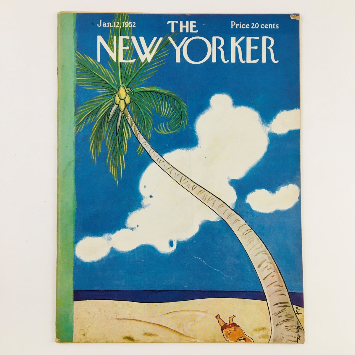Cover of The New Yorker Magazine January 12, 1952, featuring a vibrant illustration of a palm tree against a blue sky, capturing the essence of mid-century America.