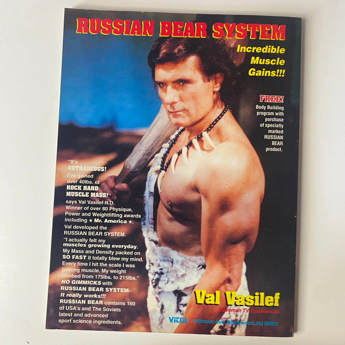 Muscular Development Magazine March 1994 advertisement for the Russian Bear System, emphasizing incredible muscle gains. Cover photo of Val Vasilef.