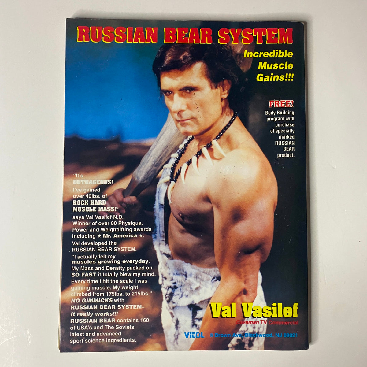 Back cover of Muscular Development Magazine, June 1996, featuring Val Vasilef promoting the Russian Bear System for muscle gains.