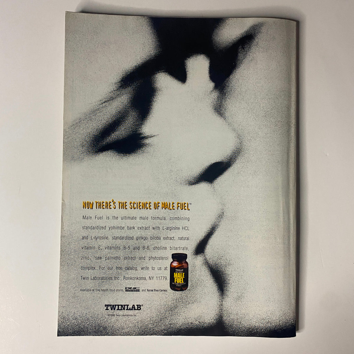 Back cover of Muscular Development Magazine November 1996 advertising Male Fuel supplement, emphasizing bodybuilding and fitness.