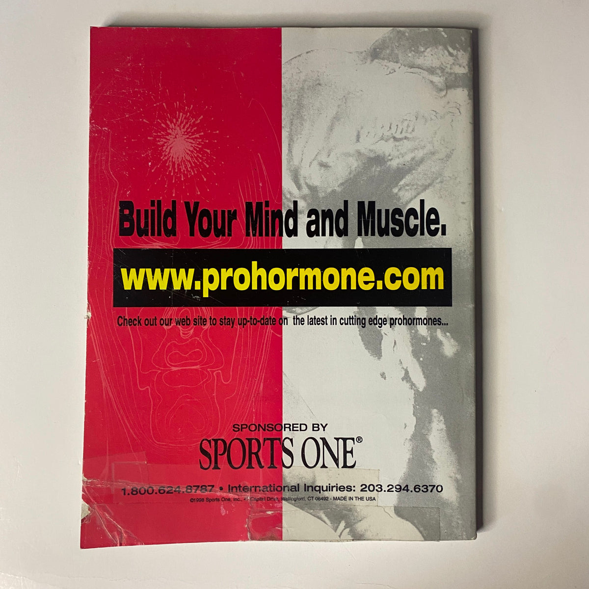 Back cover of Muscular Development Magazine January 1999 with an advertisement for prohormones and information for staying updated on cutting-edge fitness.