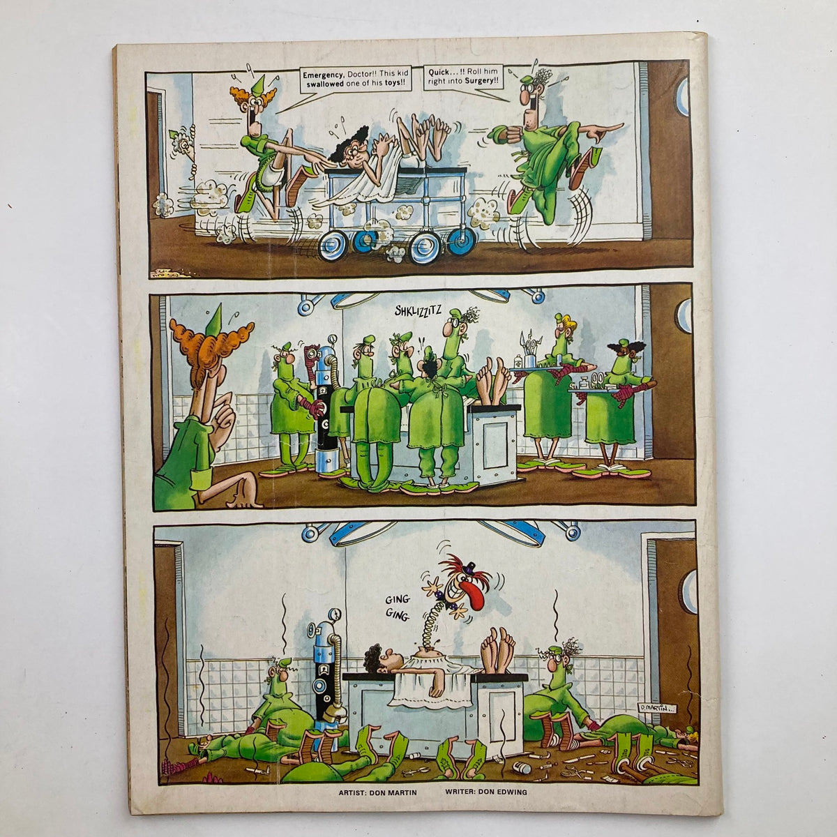 A comic strip page from Mad Magazine June 1982 No. 231 featuring a humorous medical scenario involving quirky doctors and a patient, exemplifying the magazine's classic comedic style.