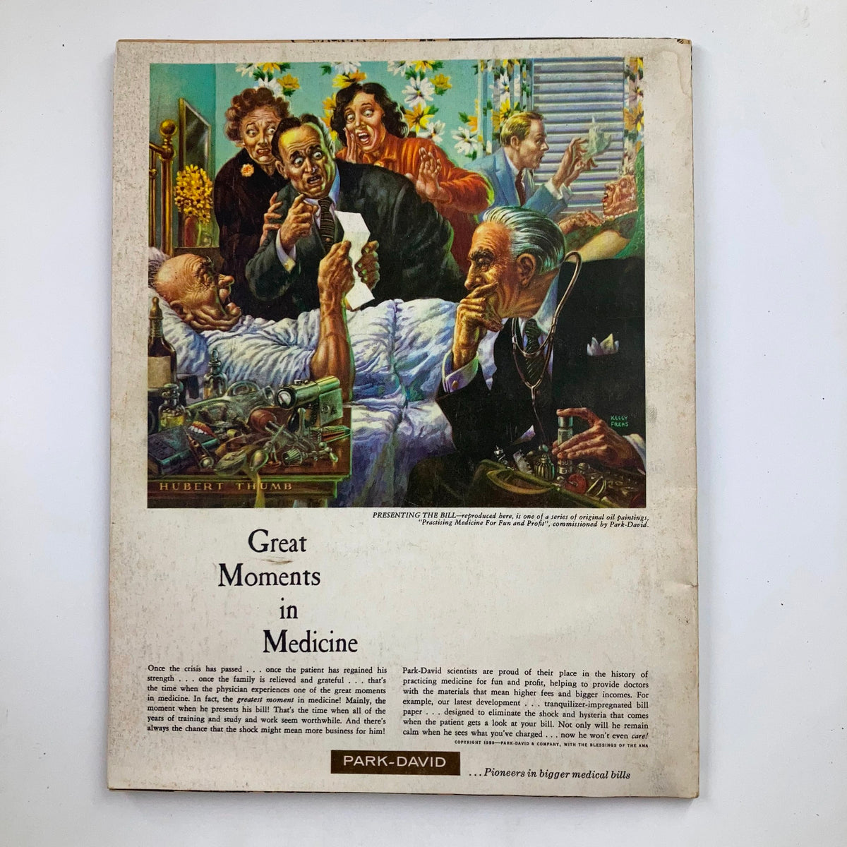 Back cover of Mad Magazine Special 1970 featuring an artwork titled 'Great Moments in Medicine,' illustrating a humorous scene with doctors and patients, maintaining the magazine's comedic style.