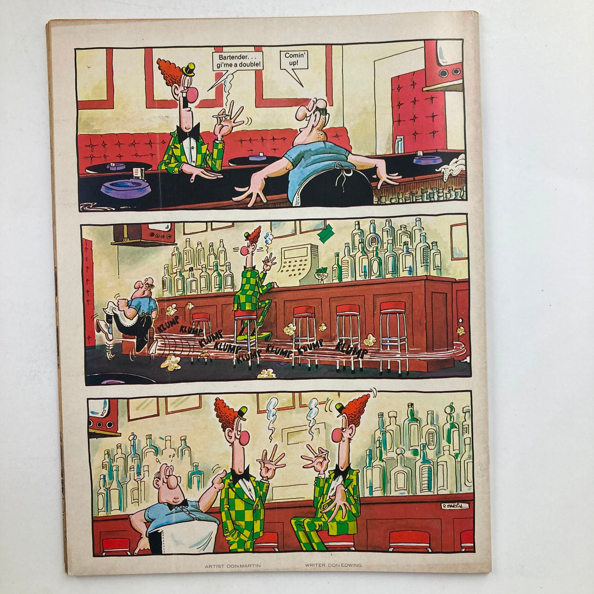 Comic strip from Mad Magazine April 1979 No. 206 illustrated by Don Martin, featuring a humorous bartender and customer interaction.