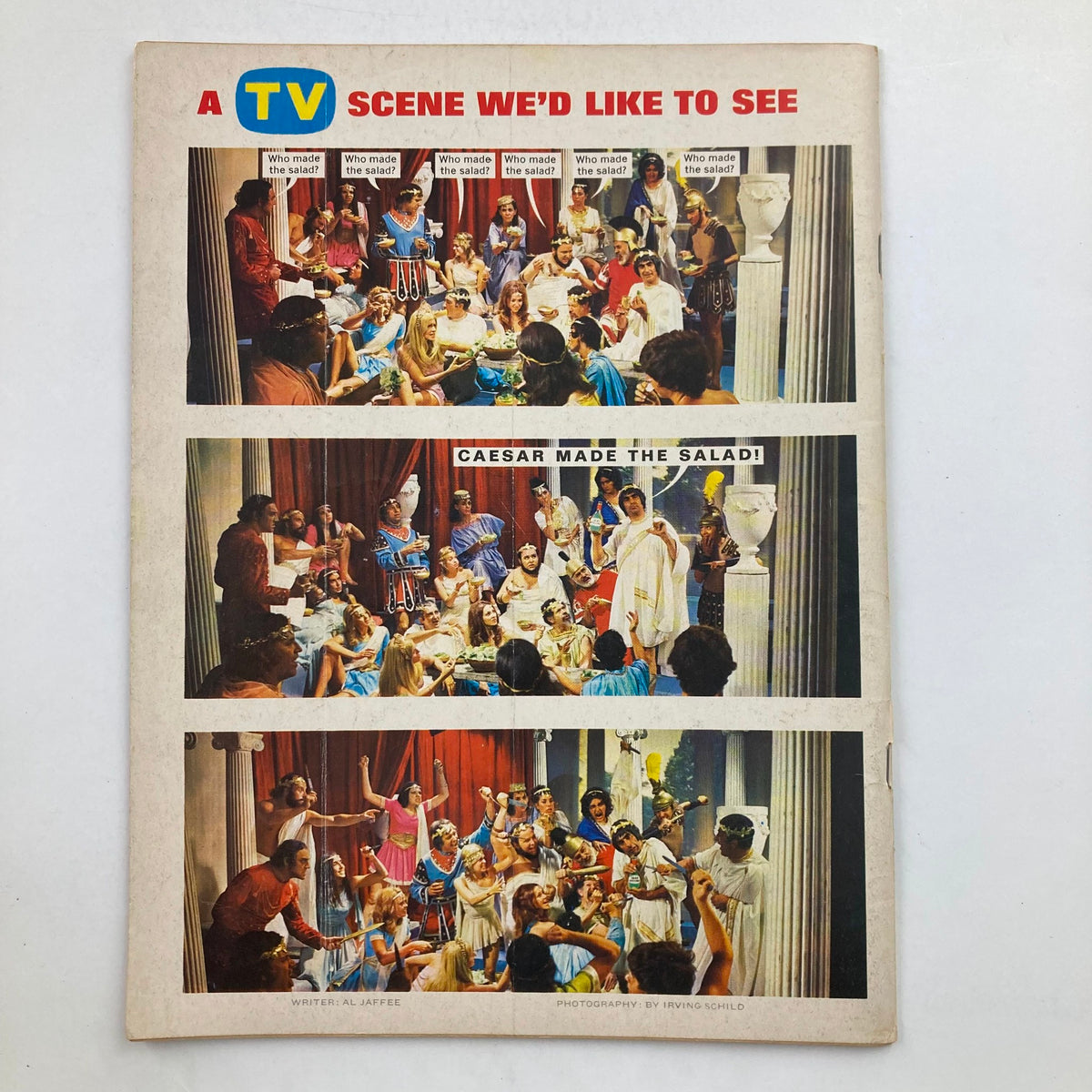Back cover of Mad Magazine January 1972 No. 148 showcasing a humorous scene titled 'A TV Scene We'd Like to See' with comedic dialogue and characters.