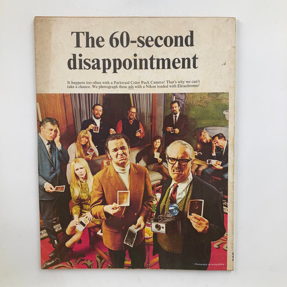 Back cover of Mad Special Magazine 1972 No. 8 featuring a comedic ad titled 'The 60-second disappointment' with a group of people reacting to photographs.