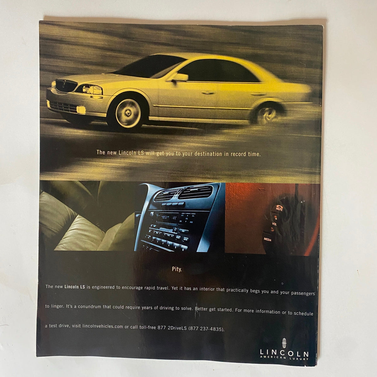 Back advertisement page of George Magazine October 2000 Vol 5 No. 9 for Lincoln LS, promoting its features and performance.