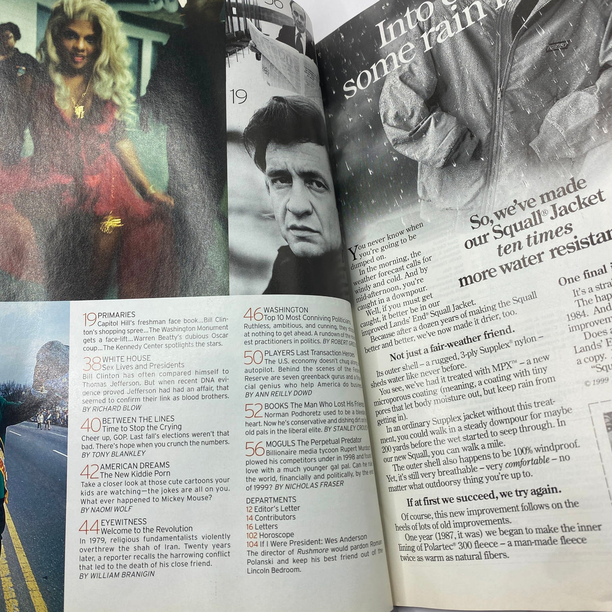 Interior pages of George Magazine February 1999 including articles about Ronald Reagan and Eleanor Mondale, highlighting key features of the issue.